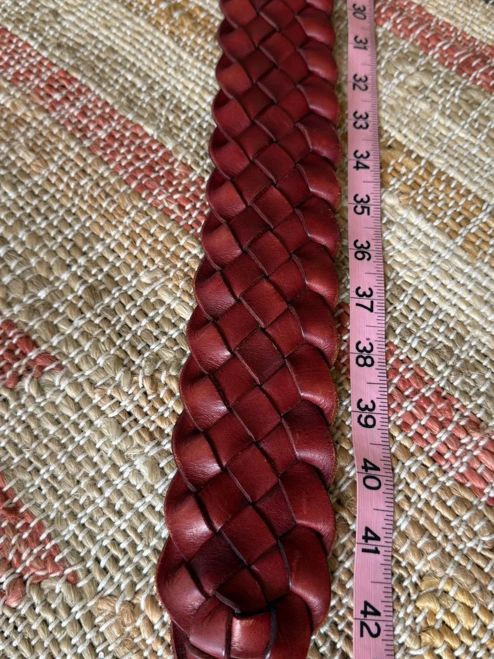 Linea Pelle Vintage Red Wine Woven Leather Wide Statement Designer Luxury Belt
